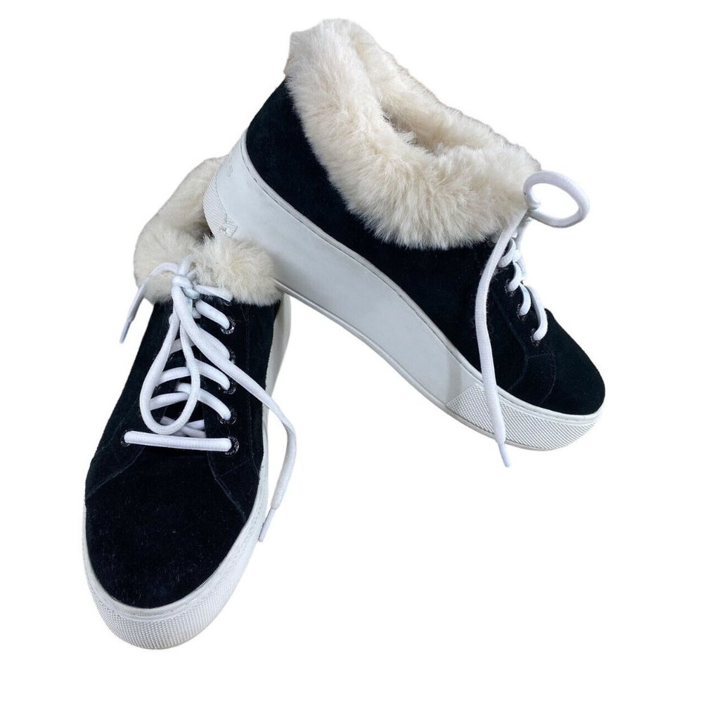 J /Slides Mellia Black Suede Platform Athletic Shoes Sz 7 Fur Platform Sneakers